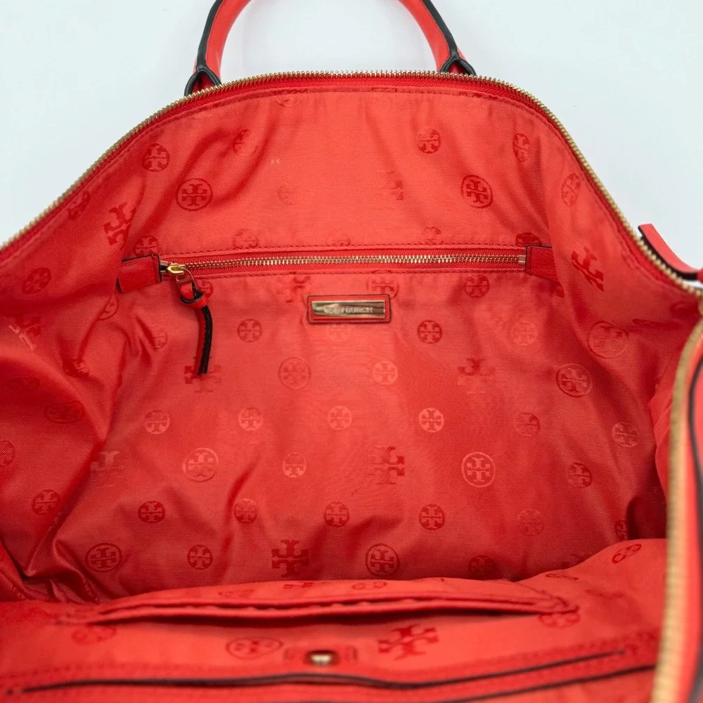 Tory Burch Ivy Slouchy Satchel Samba Red Pebbled Leather Handbag 32163‎ NEW